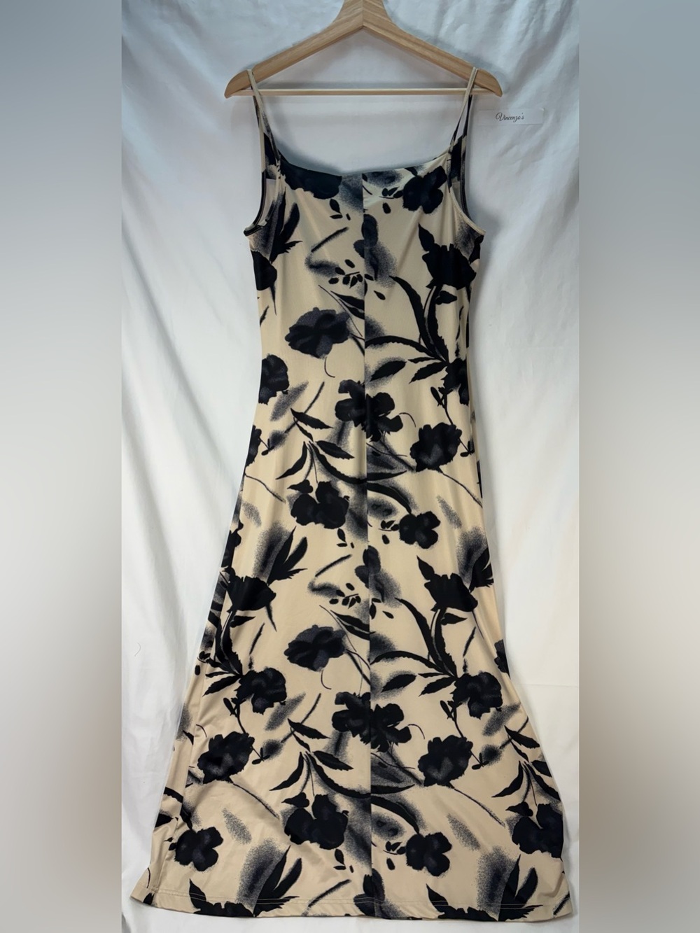 Vintage Newport News Floral Slip Dress Cream Black Cowl Neck Midi 90s - Picture 5 of 5